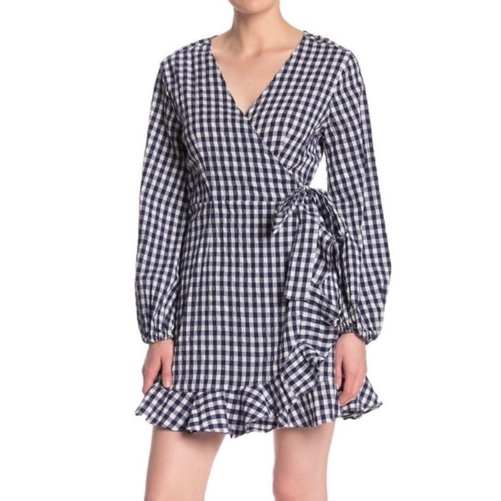 Sneak peek gingham plaid mini wrap dress